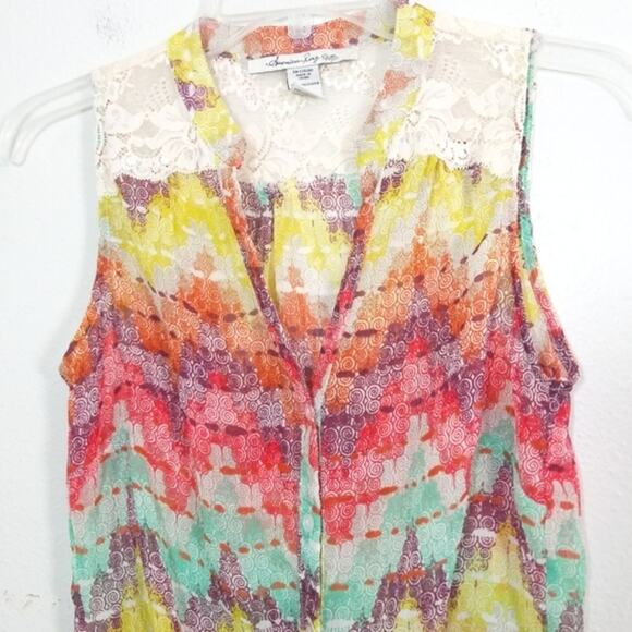 American Rag lace Chevron tie front tank top S - Picture 2 of 11